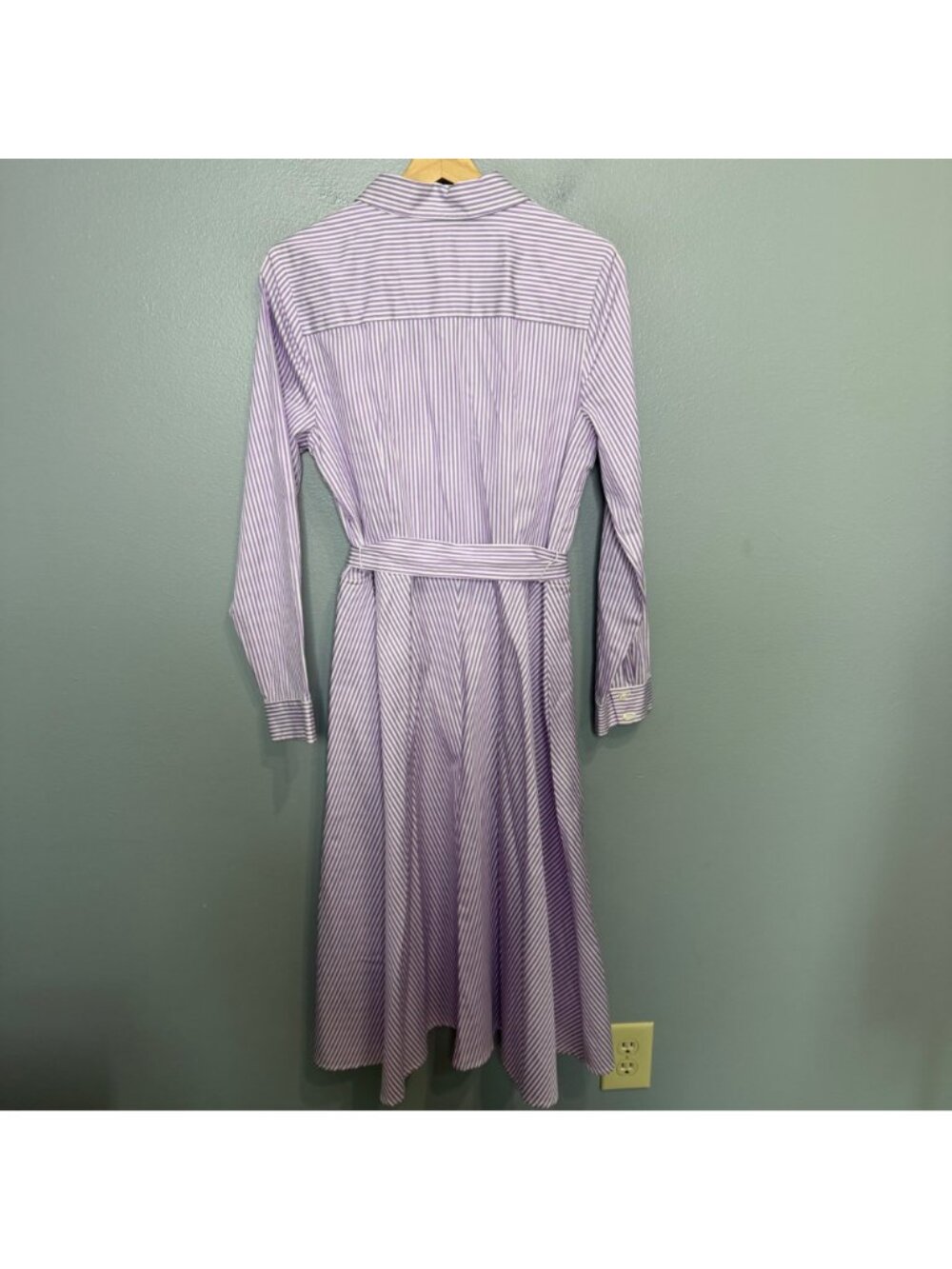 TALBOTS cotton stripe shirt dress in purple & white size 10 - Picture 8 of 10